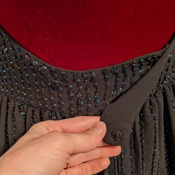 NWT Altar'd State "Raven" Black Beaded Iridescent Sequin Halter Dress Si… - Picture 7 of 12